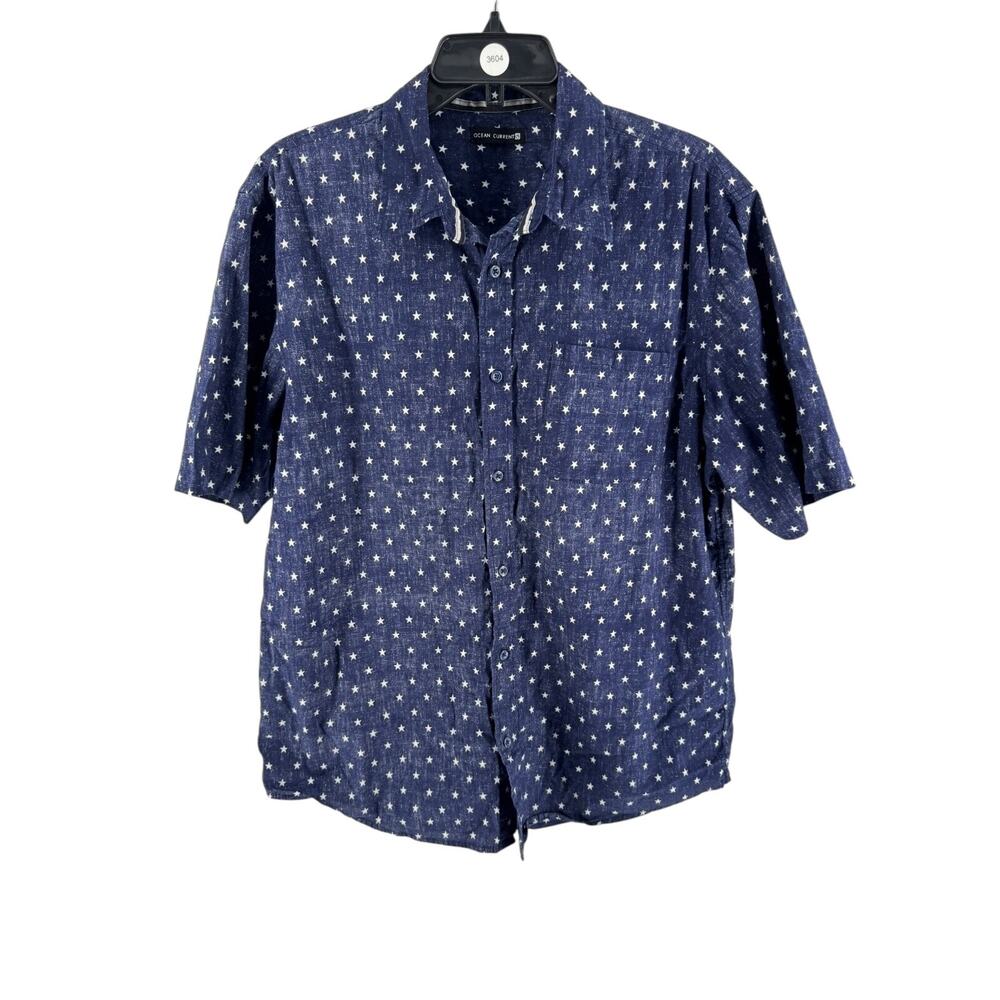 Ocean Current Men's Blue Star Patriotic Americana Short Sleeve Button-Up Size XL